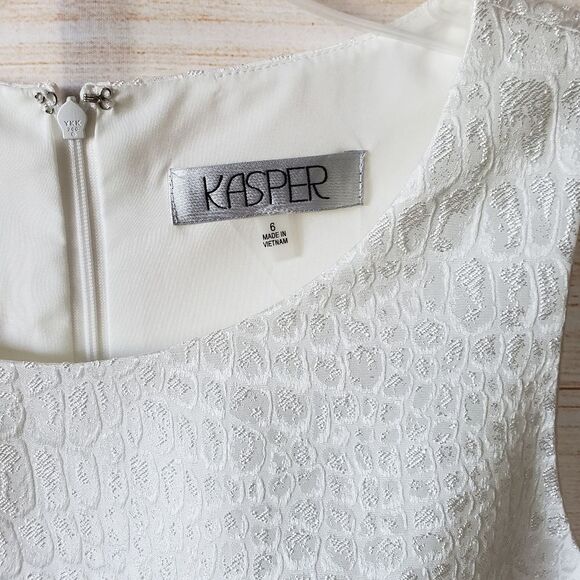 Kasper White Sleeveless Round Neck Sheath Dress Wedding Special Occasion Party - Picture 5 of 10